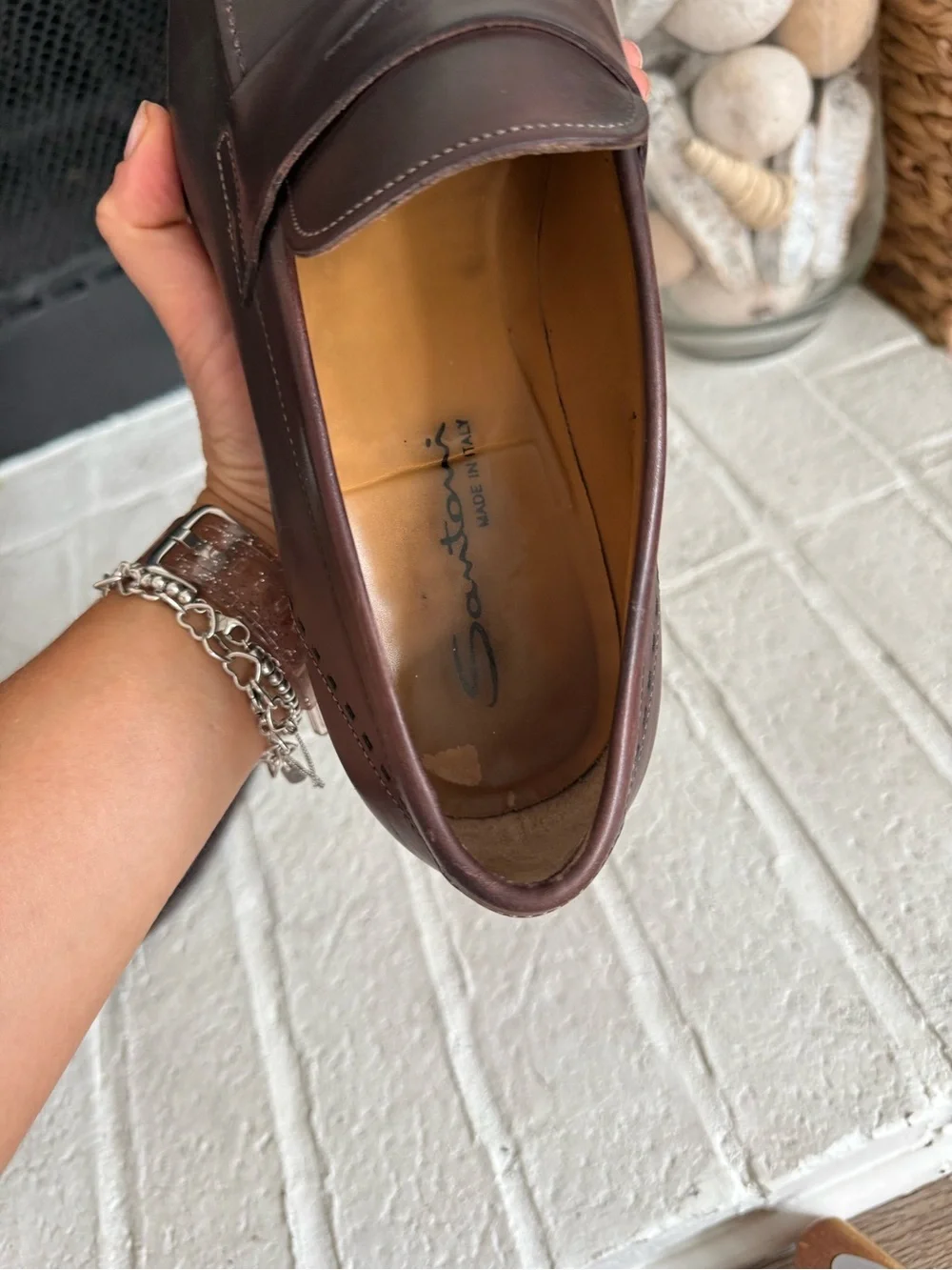 Santoni Men’s Brown Leather Penny Loafers Made In Italy Size 10.5 D Luxury Dress